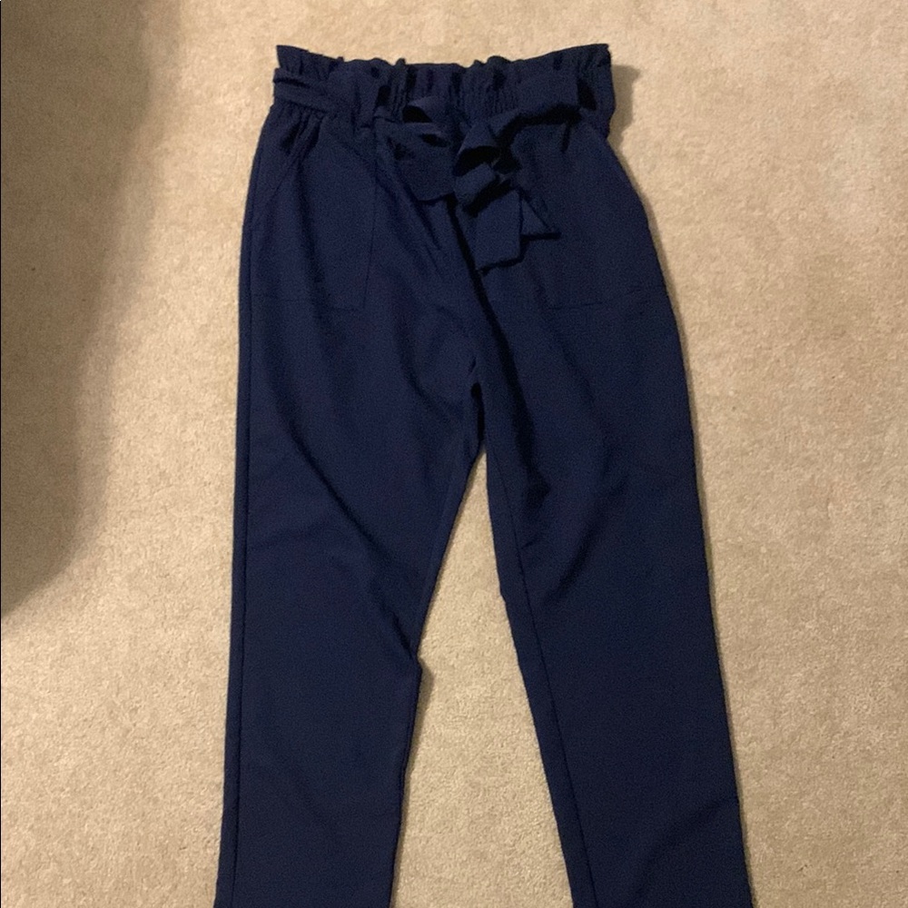 Grace Karin Blue Paper Bag Waist Trousers